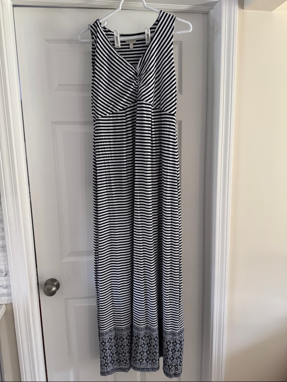 Talbot’s Striped Sleeveless Maxi Dress in Black and White
